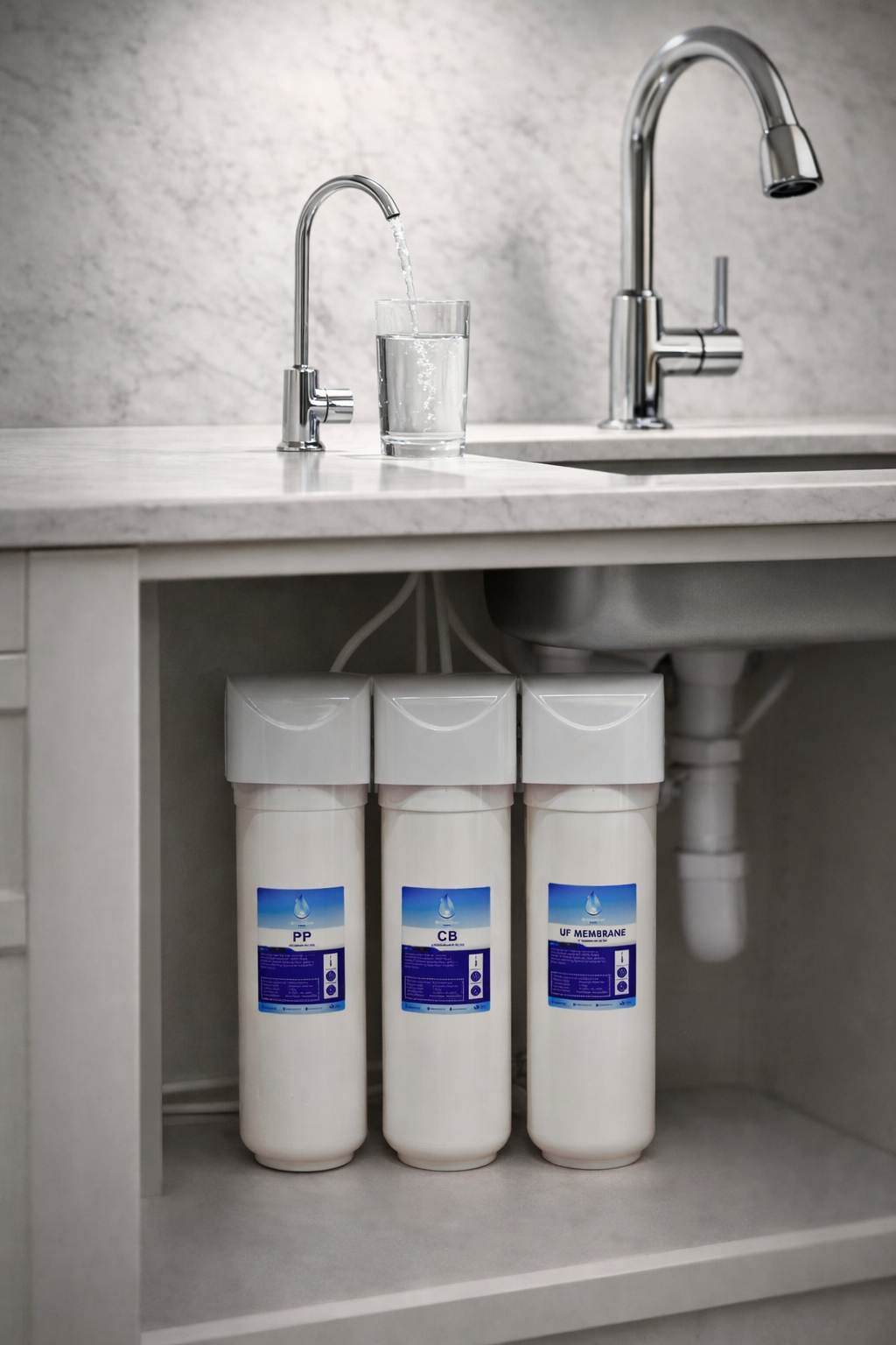 Σύστημα Φιλτραρίσματος Deluxe Σύνθετο 3 σε 1 PP+CB+UF Κάτω Πάγκου (turn-key) – Waterstar - WST-660A